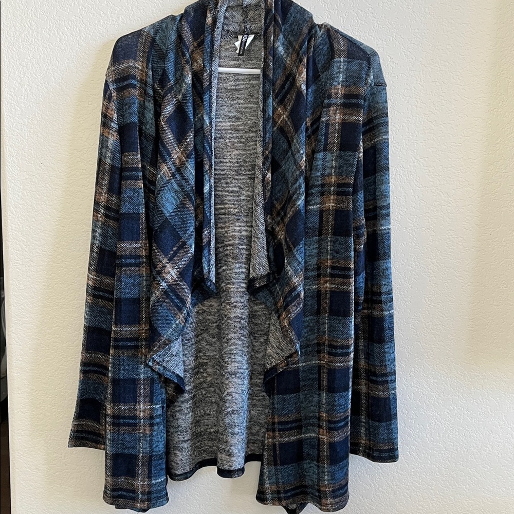 MOA Collection plaid casual lightweight long sleeve cardigan